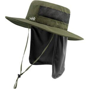 Unisex Dark Green 100% Nylon Shell Wide Brim Mesh Vent with Neck Flap Cowboy Hat
